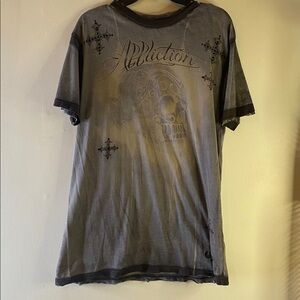 Affliction Men's Distressed grey embossed Graphic T skull grey large distressed